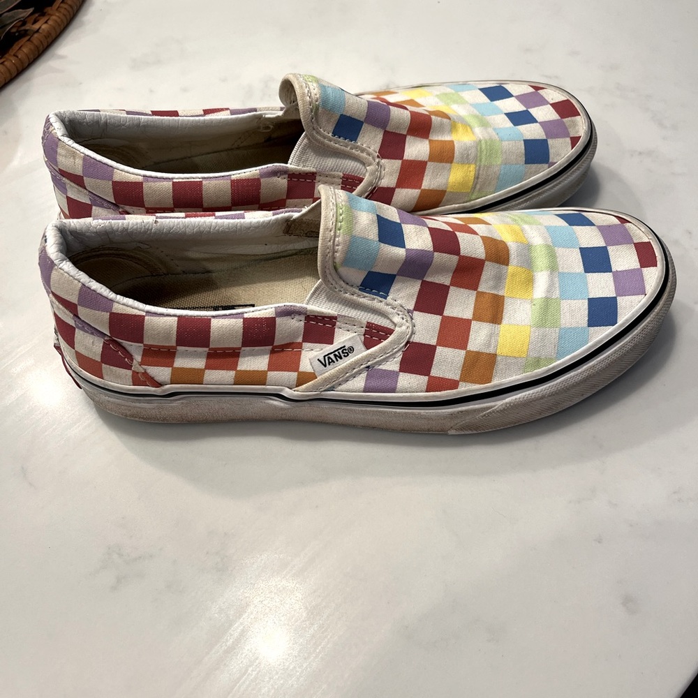 Vans Womens Colorful Checkerboard Canvas Slip On Sneaker Shoes Size 7.5